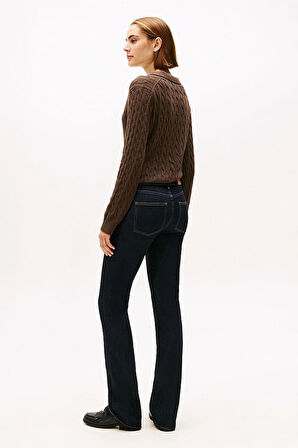 Kadın İspanyol Paça Jean Pantolon - Koyu Lacivert | 28/30