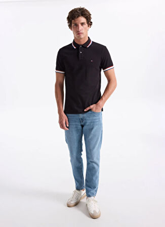 Tommy Hilfiger Siyah Erkek Polo T-Shirt MW0MW40308BDS_CUFF INTEREST SLIM FI
