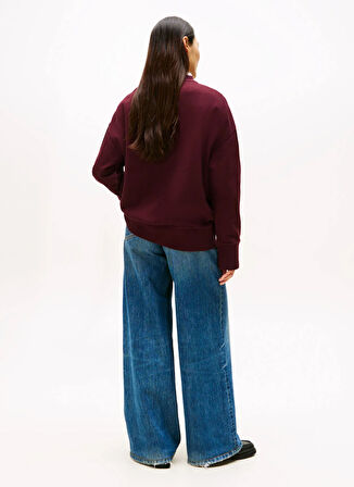 Tommy Hilfiger Yuvarlak Yaka Düz Bordo Kadın Sweatshırt WW0WW46125XIH