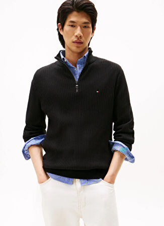 Tommy Hilfiger Bisiklet Yaka Normal Siyah Erkek Kazak MW0MW40448BDS_PIMA CTN CASH STRUCTU