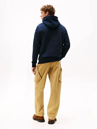 TOMMY HILFIGER Erkek Marka Logolu Kapüşonlu  Organik Pamuklu Kanguru Ceplli Günlük Kullanıma Uygun Lacivert Sweatshirt MW0MW40864 DW5