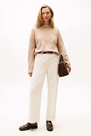 Kadın Soft Wool Relaxed Fit Düşük Omuz Kazak - Bej | XS