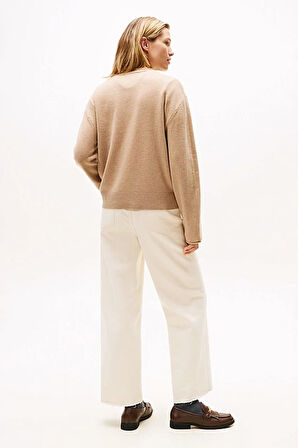 Kadın Soft Wool Relaxed Fit Düşük Omuz Kazak - Bej | XS