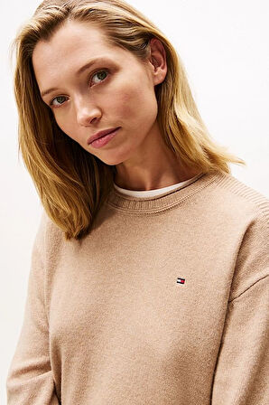 Kadın Soft Wool Relaxed Fit Düşük Omuz Kazak - Bej | XS