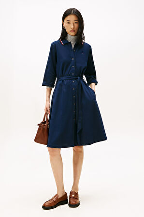 Kadın Regular Fit Polo Yaka Düğmeli Midi Elbise - Lacivert | L