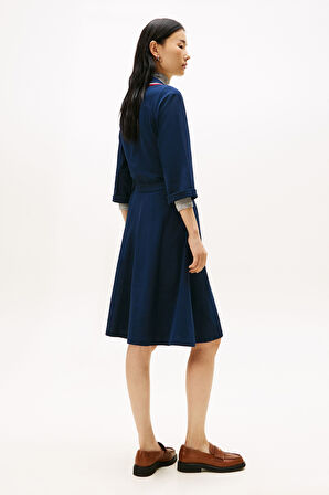 Kadın Regular Fit Polo Yaka Düğmeli Midi Elbise - Lacivert | L