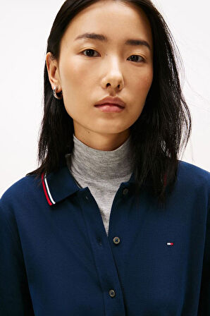 Kadın Regular Fit Polo Yaka Düğmeli Midi Elbise - Lacivert | L