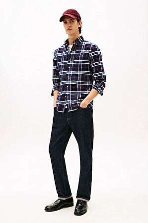Erkek Brushed Oxford Check Regular Fit Ekose Gömlek - Lacivert/Çok Renkli | S