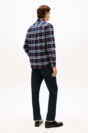 Erkek Brushed Oxford Check Regular Fit Ekose Gömlek - Lacivert/Çok Renkli | S