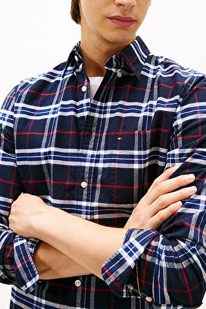 Erkek Brushed Oxford Check Regular Fit Ekose Gömlek - Lacivert/Çok Renkli | S