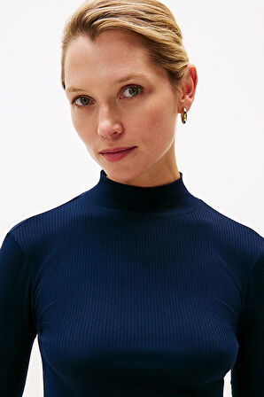 Kadın Fitilli Beli Büzgülü Eteği Piliseli Midi Elbise - Lacivert | M