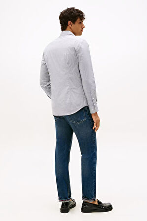 Erkek Slim Fit Çizgili Gömlek - Lacivert/Beyaz | 40