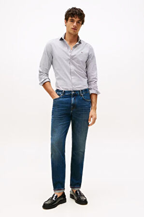 Erkek Slim Fit Çizgili Gömlek - Lacivert/Beyaz | 42