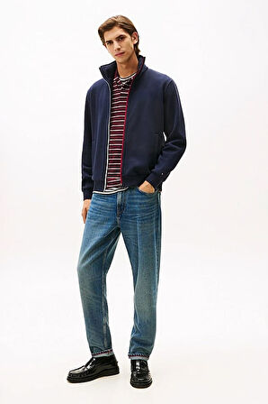 Erkek Şerit Detaylı Dik Yaka Fermuarlı Sweatshirt - Lacivert | XS