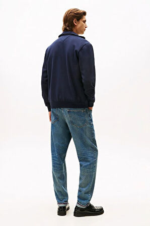 Erkek Şerit Detaylı Dik Yaka Fermuarlı Sweatshirt - Lacivert | XS