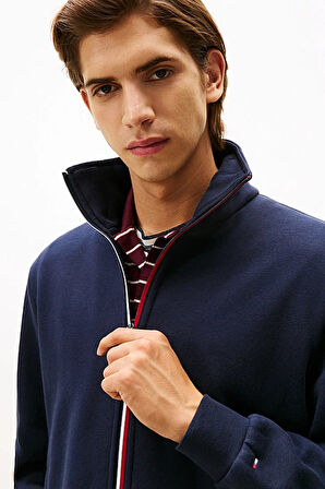 Erkek Şerit Detaylı Dik Yaka Fermuarlı Sweatshirt - Lacivert | XS