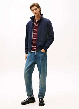 Tommy Hilfiger Dik Yaka Mavi Erkek Sweatshırt MW0MW40481DW5_GLOBAL STRIPE ZIP THR