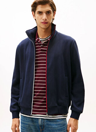 Tommy Hilfiger Dik Yaka Mavi Erkek Sweatshırt MW0MW40481DW5_GLOBAL STRIPE ZIP THR