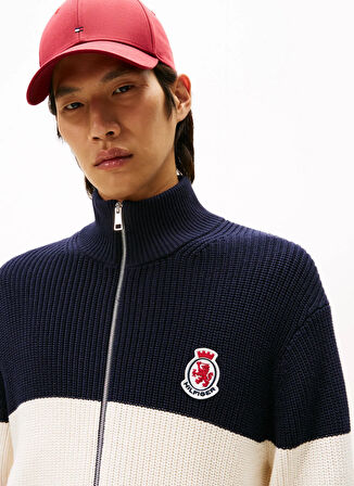 Tommy Hilfiger Bisiklet Yaka Normal Mavi Erkek Kazak MW0MW41396DW5_RWB RIB CHEST STRIPE