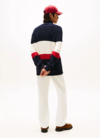 Tommy Hilfiger Bisiklet Yaka Normal Mavi Erkek Kazak MW0MW41396DW5_RWB RIB CHEST STRIPE