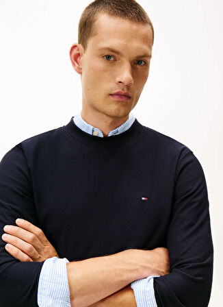 Tommy Hilfiger Bisiklet Yaka Mavi Erkek T-Shirt MW0MW42068DW5_MERCERIZED JACQUARD L