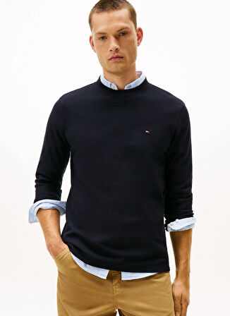 Tommy Hilfiger Bisiklet Yaka Mavi Erkek T-Shirt MW0MW42068DW5_MERCERIZED JACQUARD L