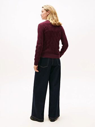 Tommy Hilfiger Yumuşak Yün Saç Örgülü Bisiklet Yaka Uzun Kollu Kadın Kırmızı Kazak WW0WW43586XIH