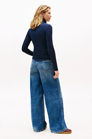 Kadın Dar Kesim Fitilli Balıkçı Yaka Kazak - Lacivert | XS