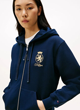 Tommy Hilfiger Kapüşon Yaka Nakışlı Mavi Kadın Sweatshırt WW0WW46126C1G