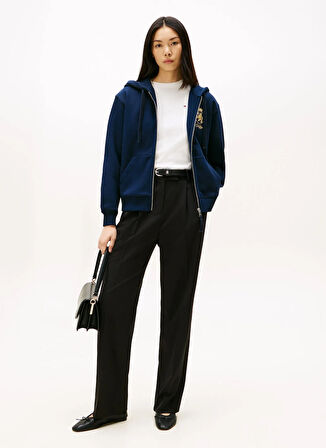 Tommy Hilfiger Kapüşon Yaka Nakışlı Mavi Kadın Sweatshırt WW0WW46126C1G