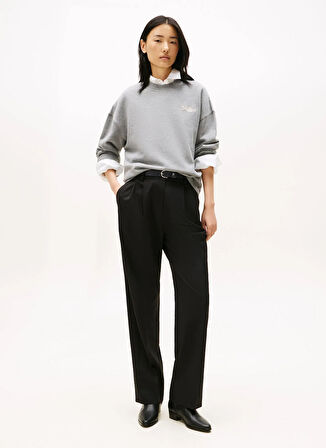 Tommy Hilfiger Yuvarlak Yaka Düz Gri Kadın Sweatshırt WW0WW46125P61