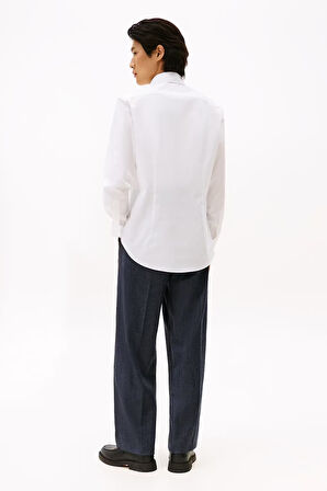 Erkek Poplin Slim Fit Düğmeli Yaka Gömlek - Beyaz | 42