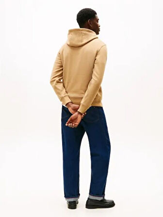 TOMMY HILFIGER Erkek Marka Logolu Kapüşonlu  Organik Pamuklu Kanguru Ceplli Günlük Kullanıma Uygun Açık Kahverengi Sweatshirt MW0MW40864 GV7