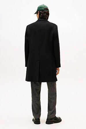 Erkek Klasik Kesim Yün Karışımlı Palto - Siyah | S