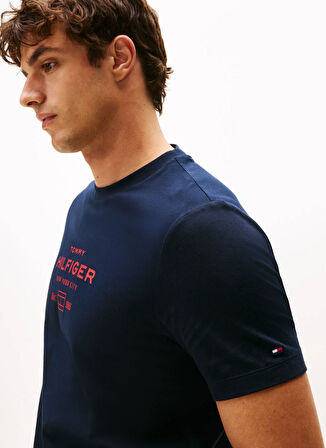 Tommy Hilfiger Bisiklet Yaka Mavi Erkek T-Shirt MW0MW40002DW5_HILFIGER STACK GRAPHI