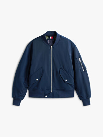 TOMMY HILFIGER Erkek Marka Logolu Full Fermuarlı Yuvarlak Yakalı Çift cepli Şık Görünümlü Lacivert Mont MW0MW40593 C1G