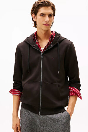 Erkek Regular Fit Kapüşonlu Kanguru Cepli Fermuarlı Sweatshirt - Siyah | L