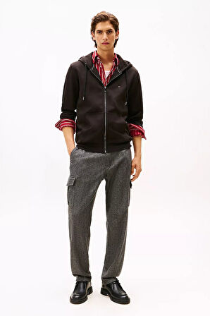 Erkek Regular Fit Kapüşonlu Kanguru Cepli Fermuarlı Sweatshirt - Siyah | L