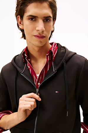 Erkek Regular Fit Kapüşonlu Kanguru Cepli Fermuarlı Sweatshirt - Siyah | L