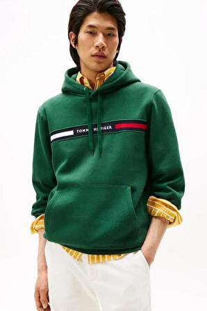 Erkek Th Chest Logo Drawstring Sweatshirt - Yeşil | L