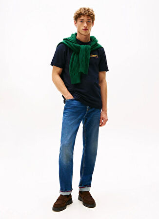 Tommy Hilfiger Bisiklet Yaka Mavi Erkek T-Shirt MW0MW40008DW5_HILFIGER HERALD BACK