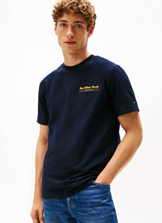 Tommy Hilfiger Bisiklet Yaka Mavi Erkek T-Shirt MW0MW40008DW5_HILFIGER HERALD BACK