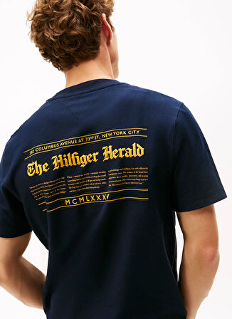 Tommy Hilfiger Bisiklet Yaka Mavi Erkek T-Shirt MW0MW40008DW5_HILFIGER HERALD BACK