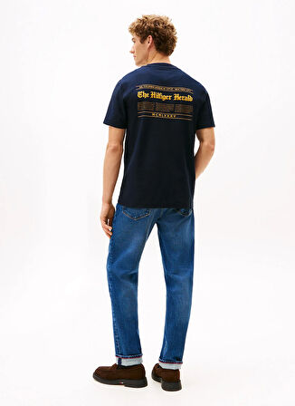 Tommy Hilfiger Bisiklet Yaka Mavi Erkek T-Shirt MW0MW40008DW5_HILFIGER HERALD BACK