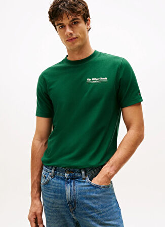 Tommy Hilfiger Bisiklet Yaka Yeşil Erkek T-Shirt MW0MW40008L6K_HILFIGER HERALD BACK