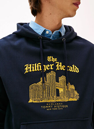 Tommy Hilfiger Kapüşon Yaka Mavi Erkek Sweatshırt MW0MW40066DW5_HERALD SKYLINE HOODY