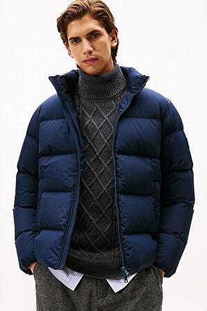 Erkek Regular Fit Dik Yaka Dolgulu Şişme Mont - Lacivert | XS