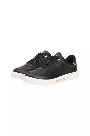 Kadın Altın Rengi Detaylı Kort Sneaker - Siyah | 38