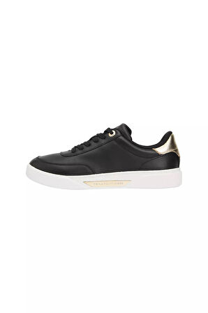 Kadın Altın Rengi Detaylı Kort Sneaker - Siyah | 38