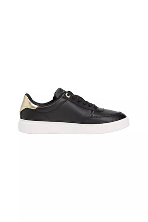 Kadın Altın Rengi Detaylı Kort Sneaker - Siyah | 38